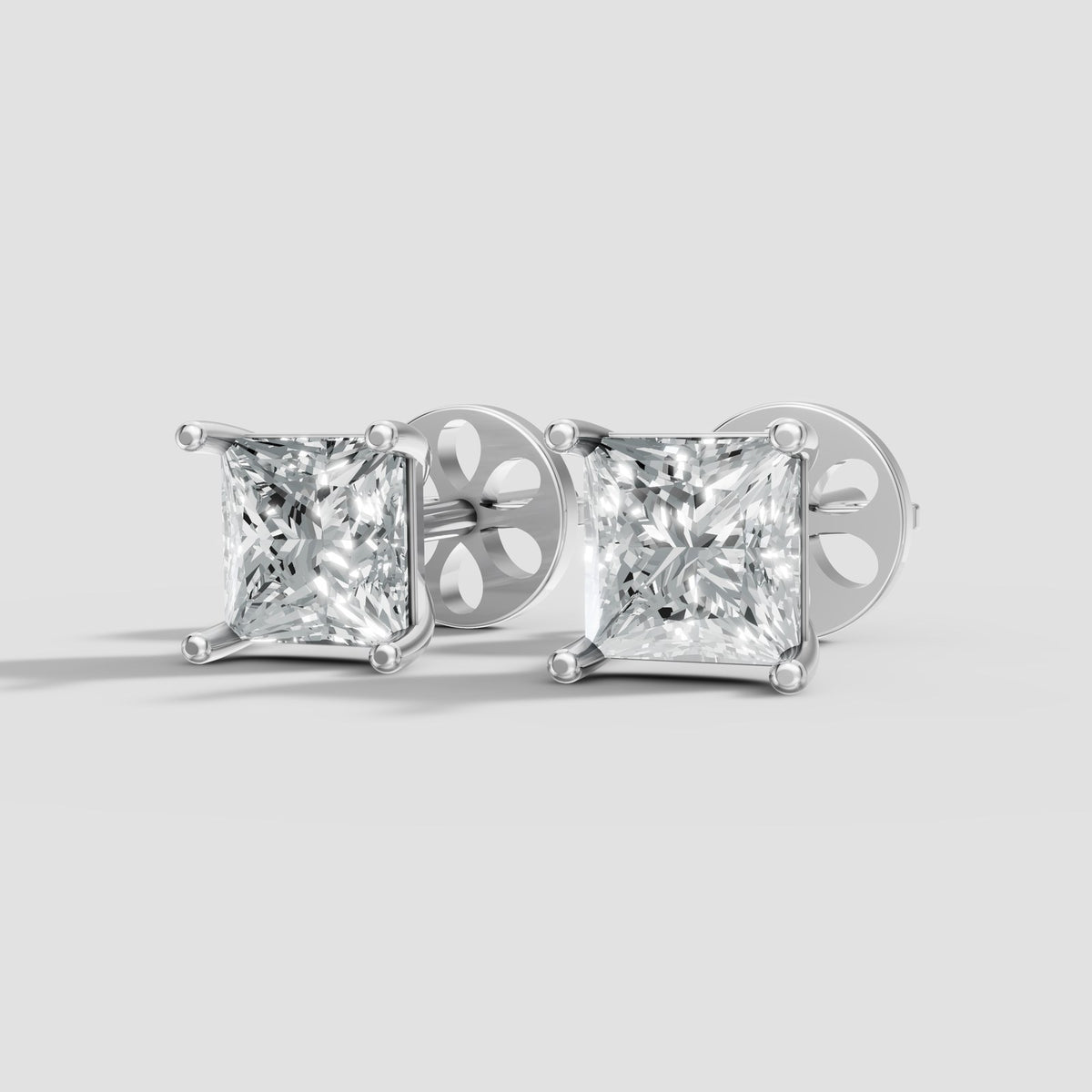 Princess Four Prong Studs in White Gold