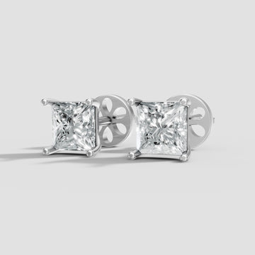 Princess Four Prong Studs in White Gold