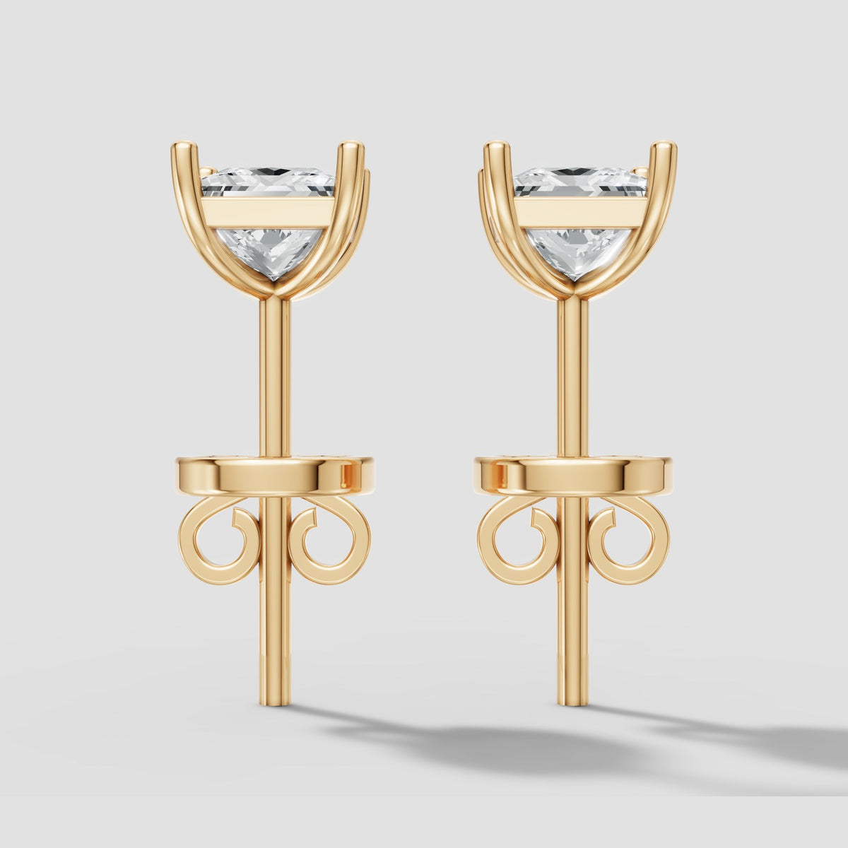 Princess Four Prong Studs in Yellow Gold