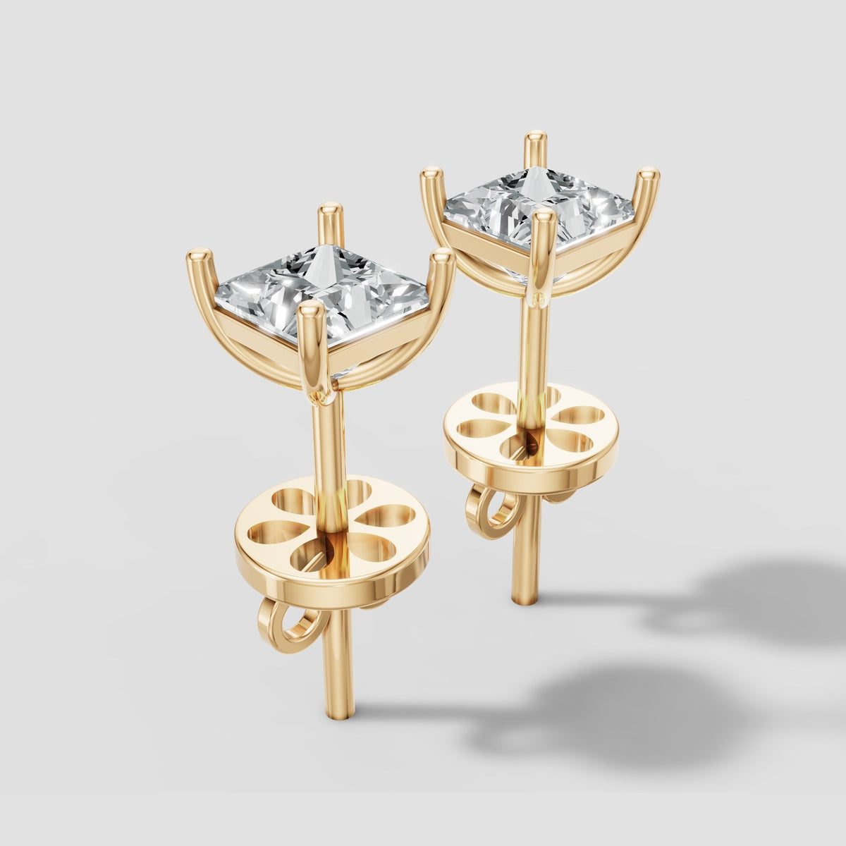 Princess Four Prong Studs in Yellow Gold