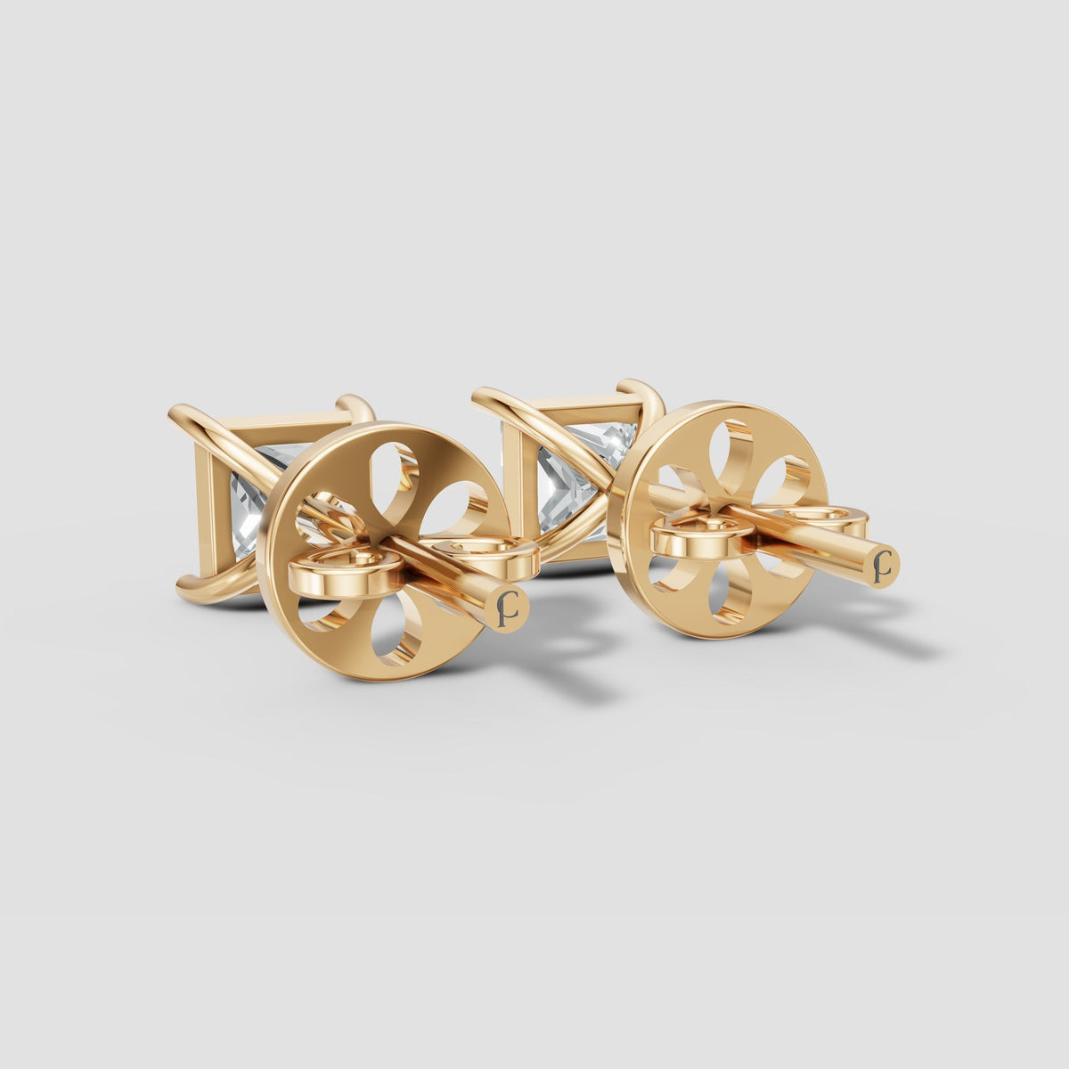 Princess Four Prong Studs in Yellow Gold