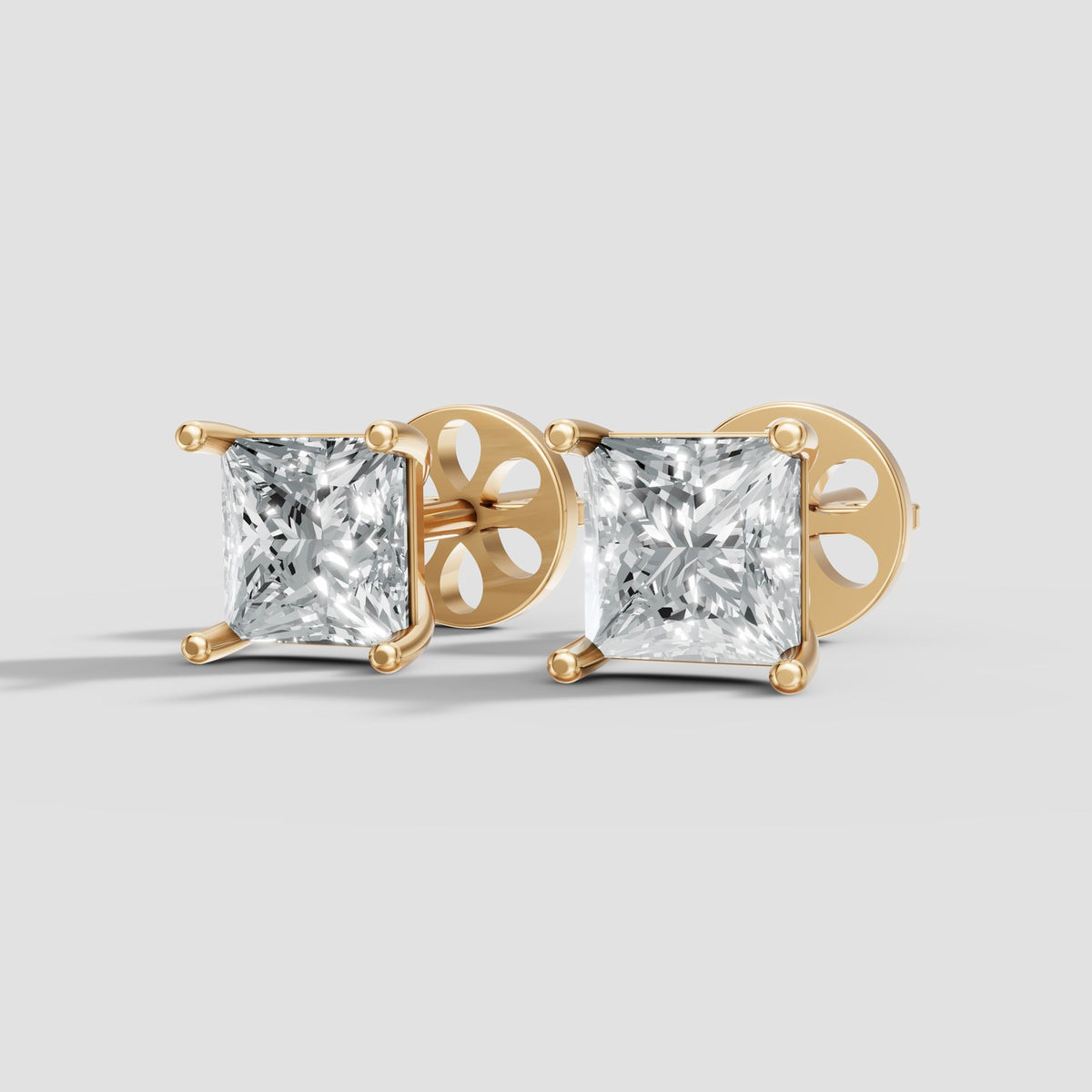 Princess Four Prong Studs in Yellow Gold