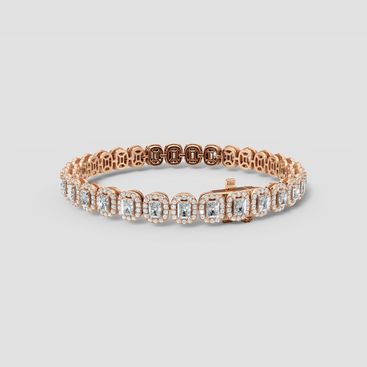 Radiant Halo Tennis Bracelet in Rose Gold