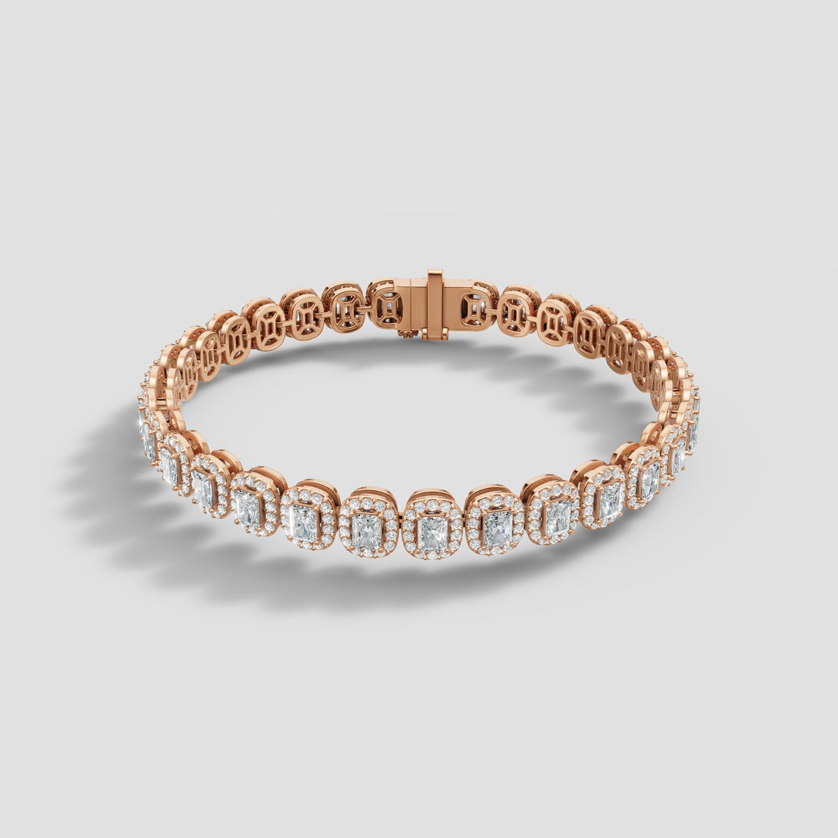 Radiant Halo Tennis Bracelet in Rose Gold
