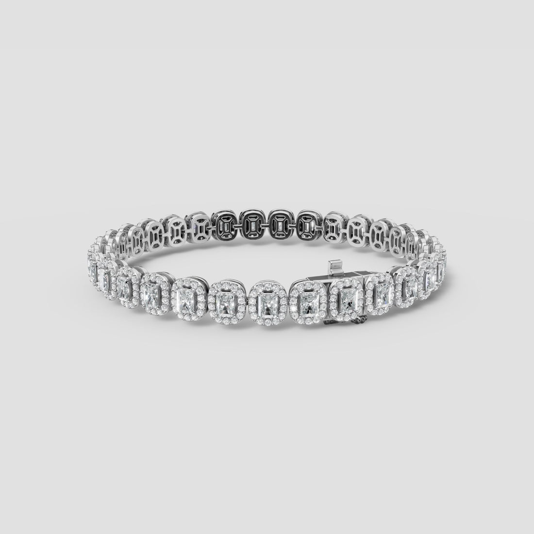 Radiant Halo Tennis Bracelet in White Gold