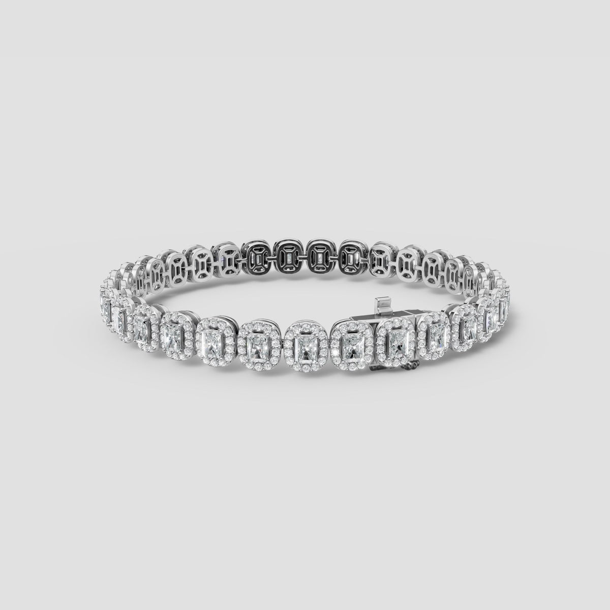 Radiant Halo Tennis Bracelet in White Gold