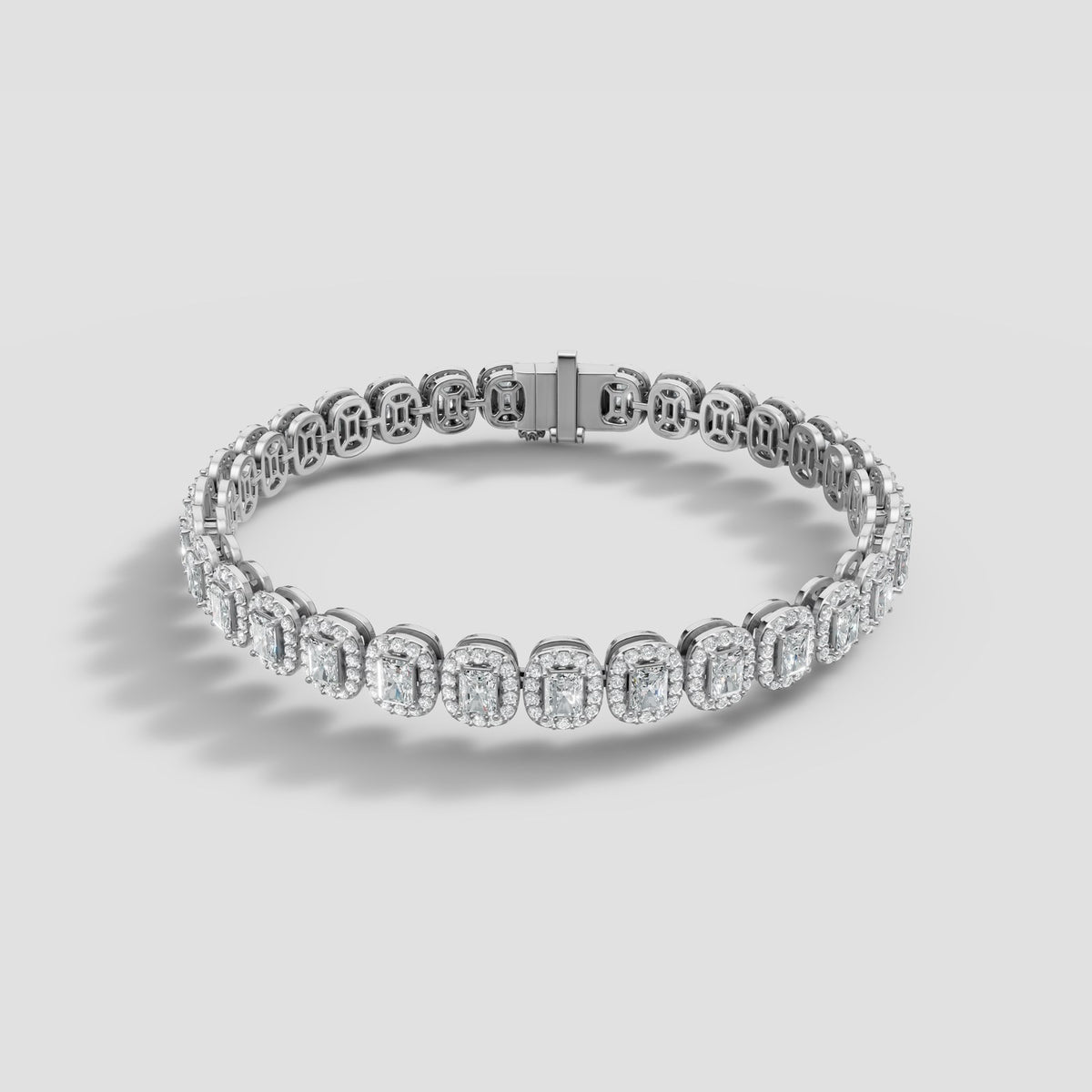 Radiant Halo Tennis Bracelet in White Gold