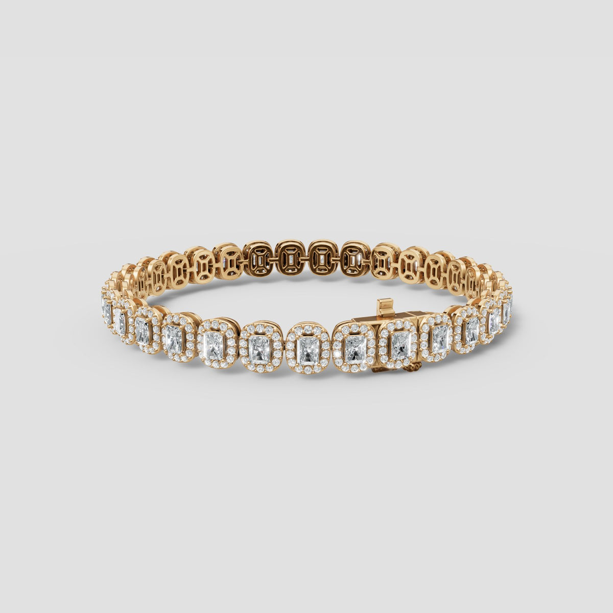 Radiant Halo Tennis Bracelet in Yellow Gold