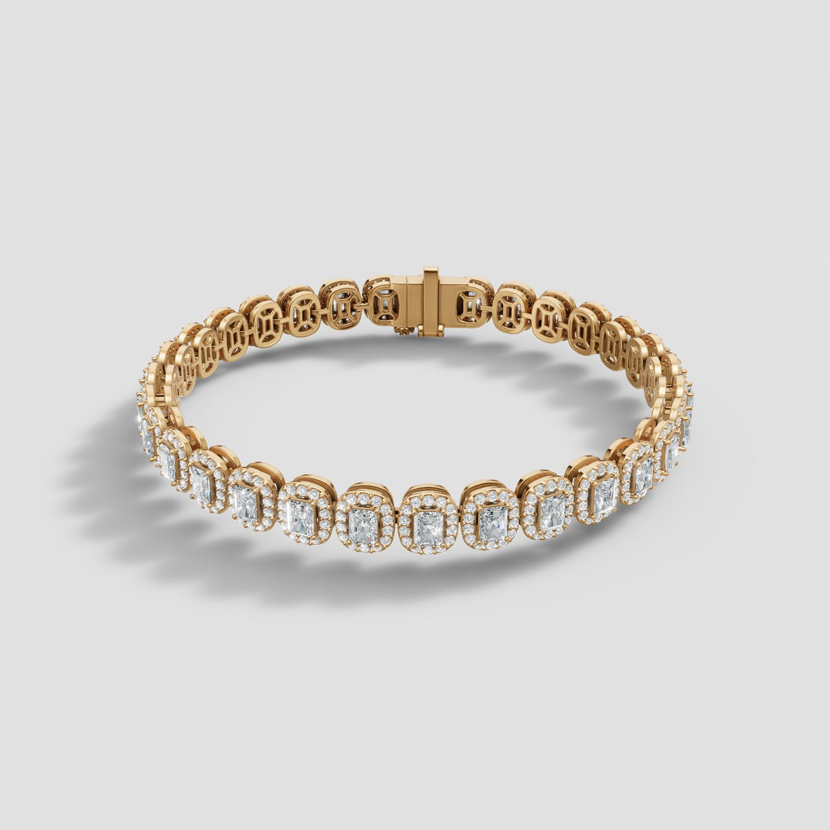 Radiant Halo Tennis Bracelet in Yellow Gold