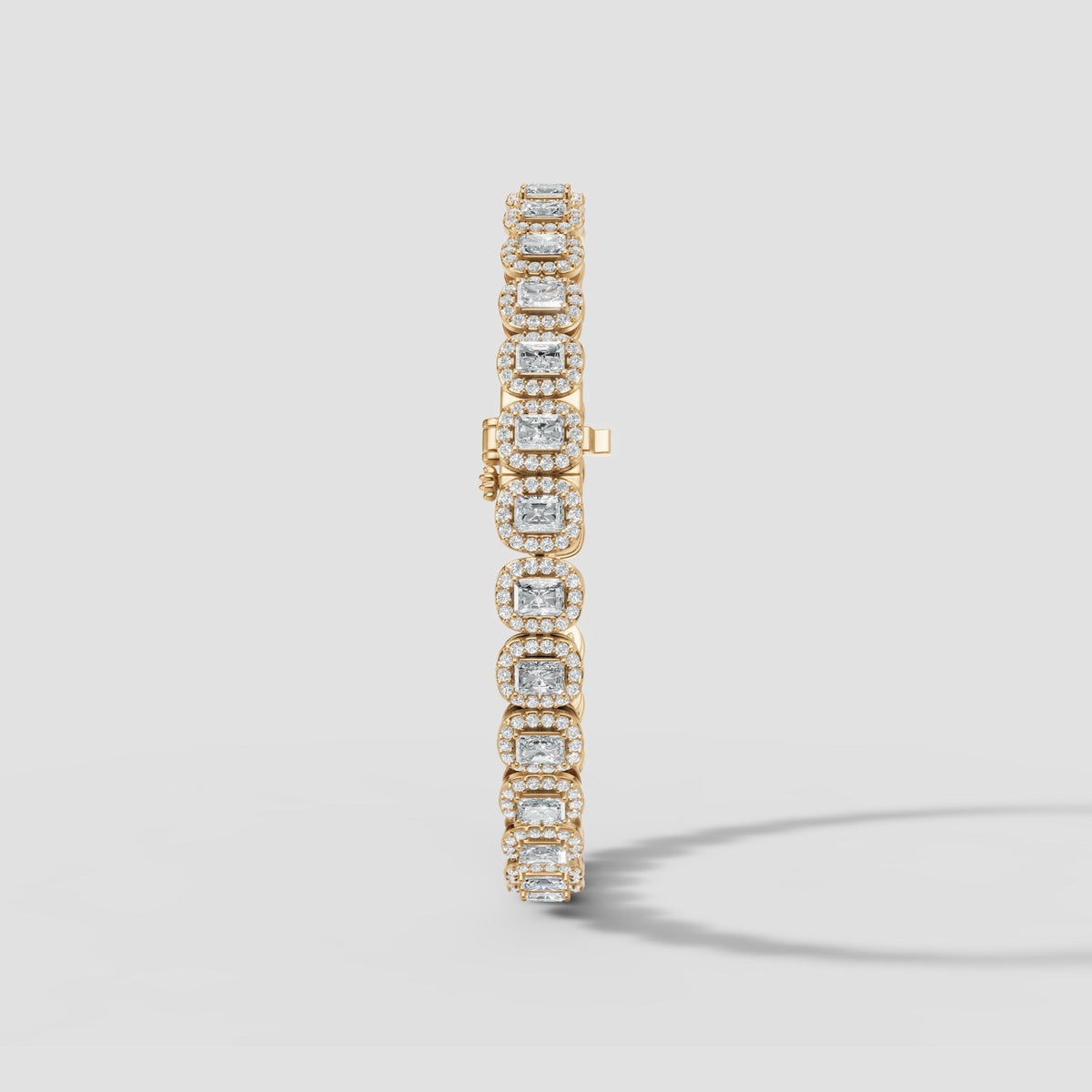 Radiant Halo Tennis Bracelet in Yellow Gold