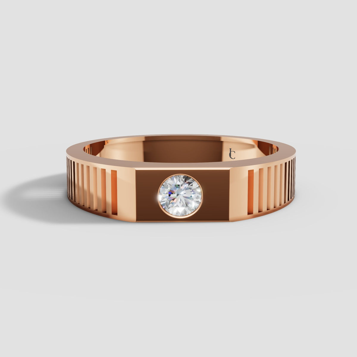 Ronan Ribbed Solitaire in Rose Gold