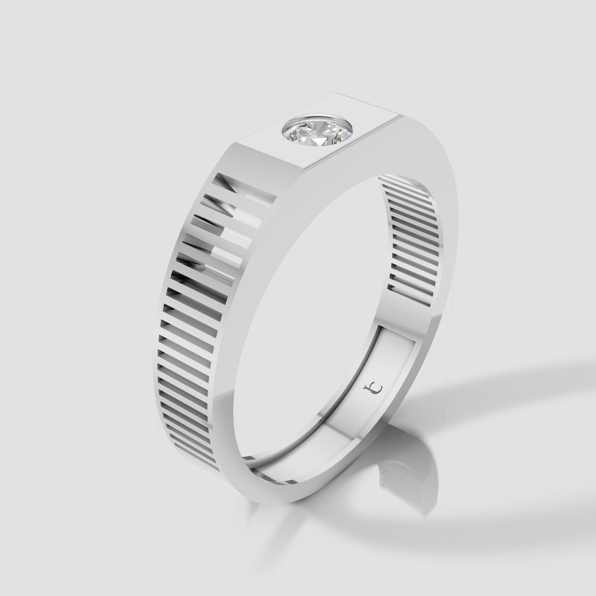 Ronan Ribbed Solitaire in White Gold