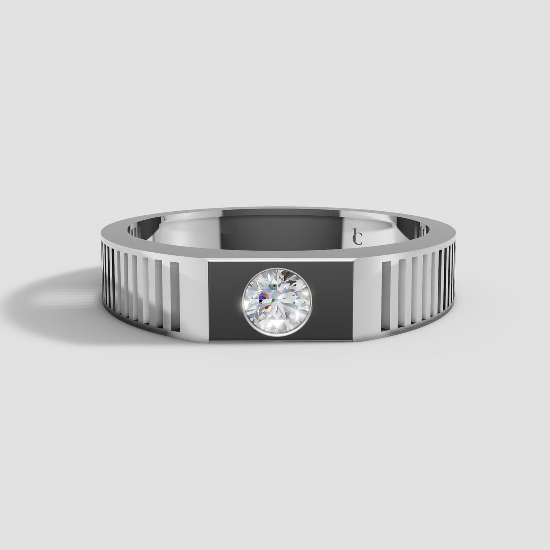 Ronan Ribbed Solitaire in White Gold