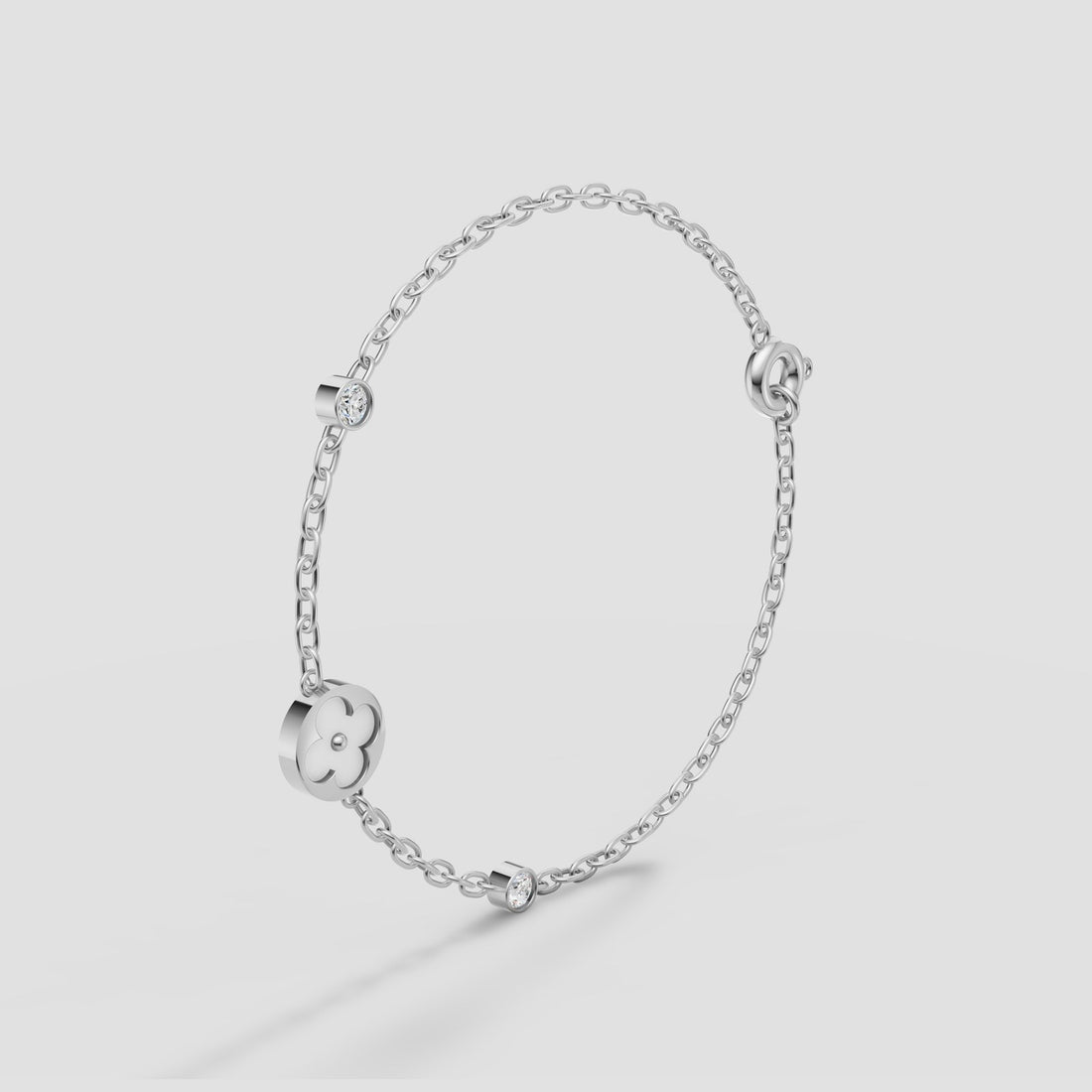 Rosa Bezel Chain Bracelet in White Gold