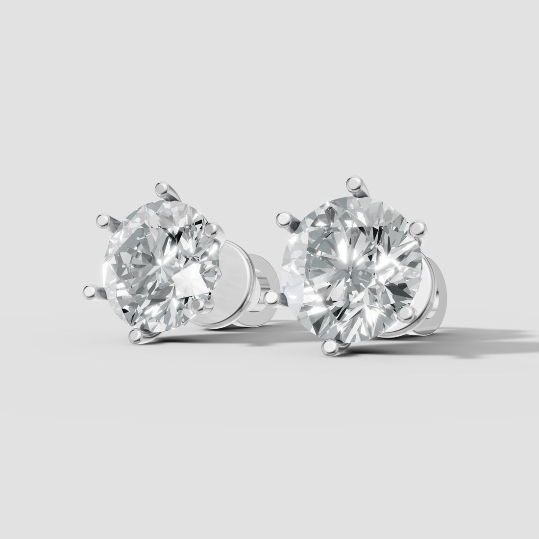 Round Six Prong Studs in White Gold