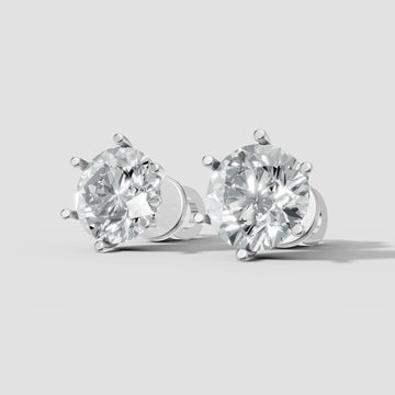 Round Six Prong Studs in White Gold