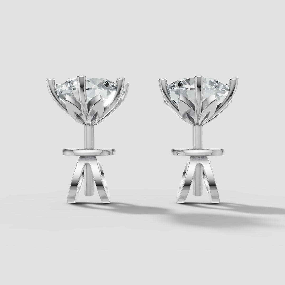 Round Six Prong Studs in White Gold