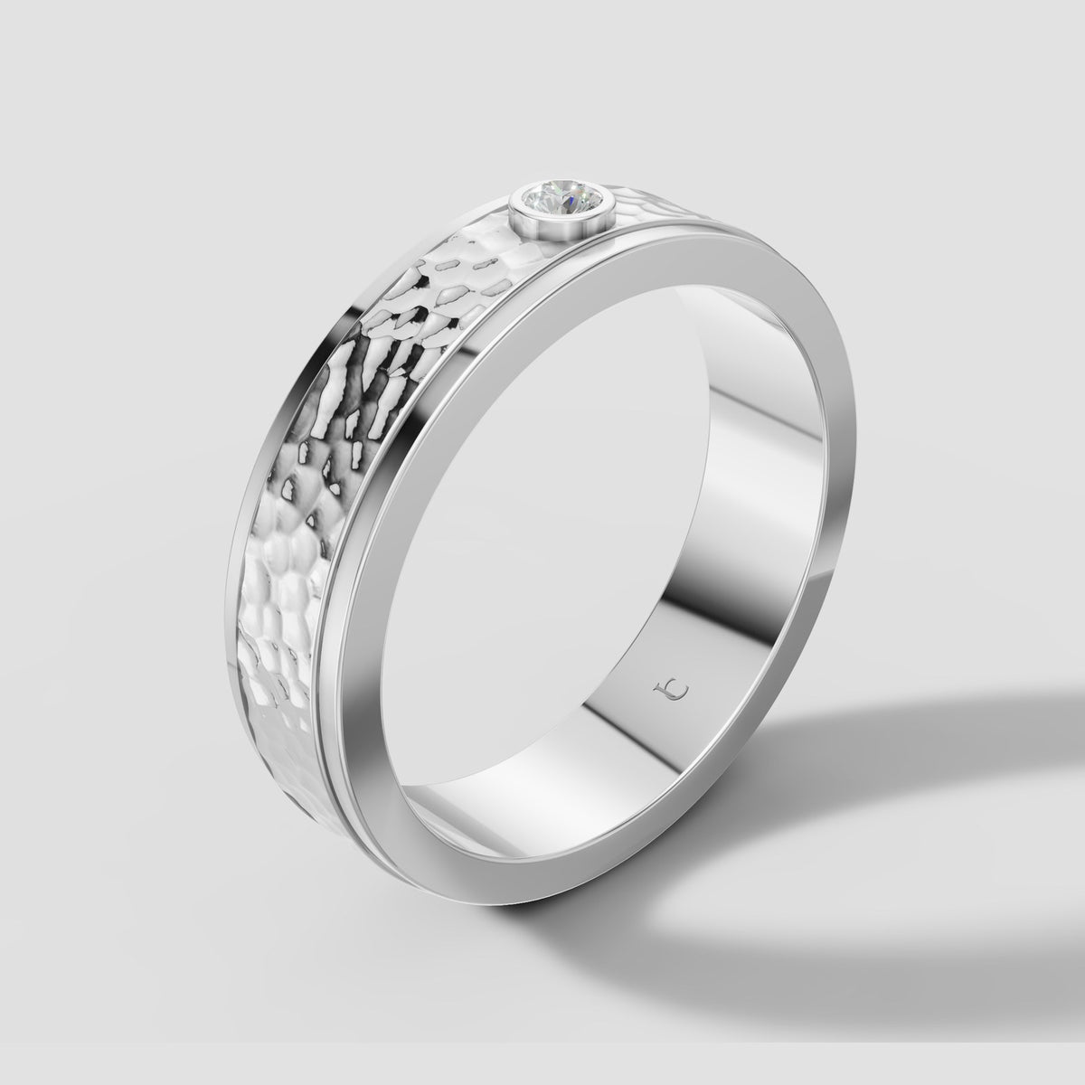 Silas Hammered Band in White Gold