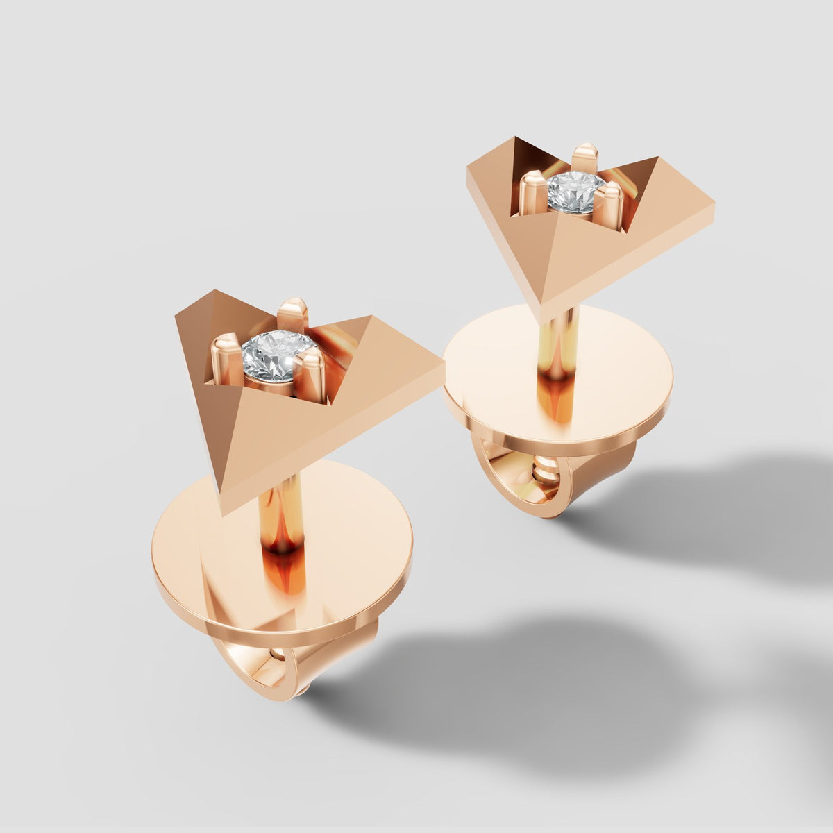 Trinity Triangle Studs in Rose Gold