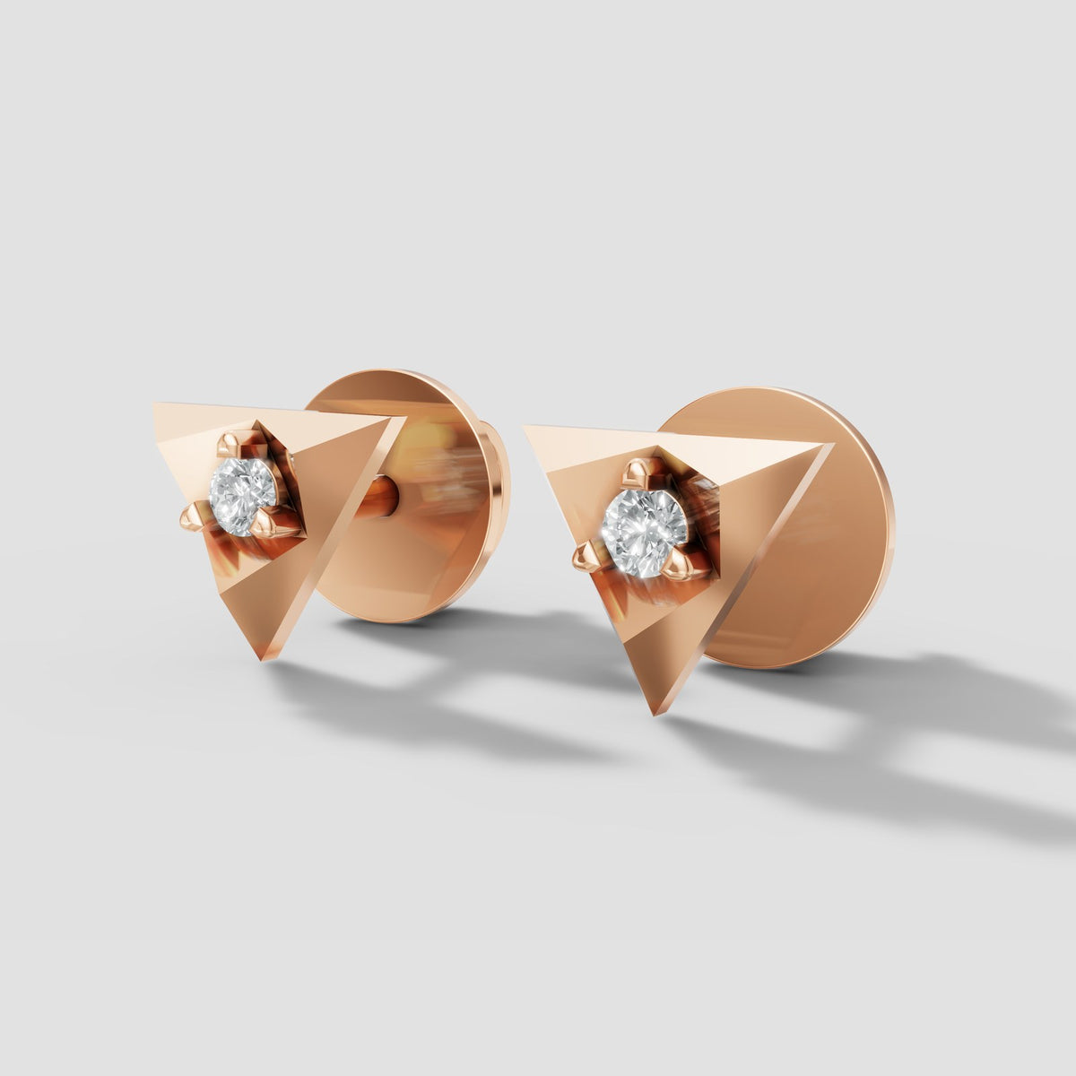 Trinity Triangle Studs in Rose Gold