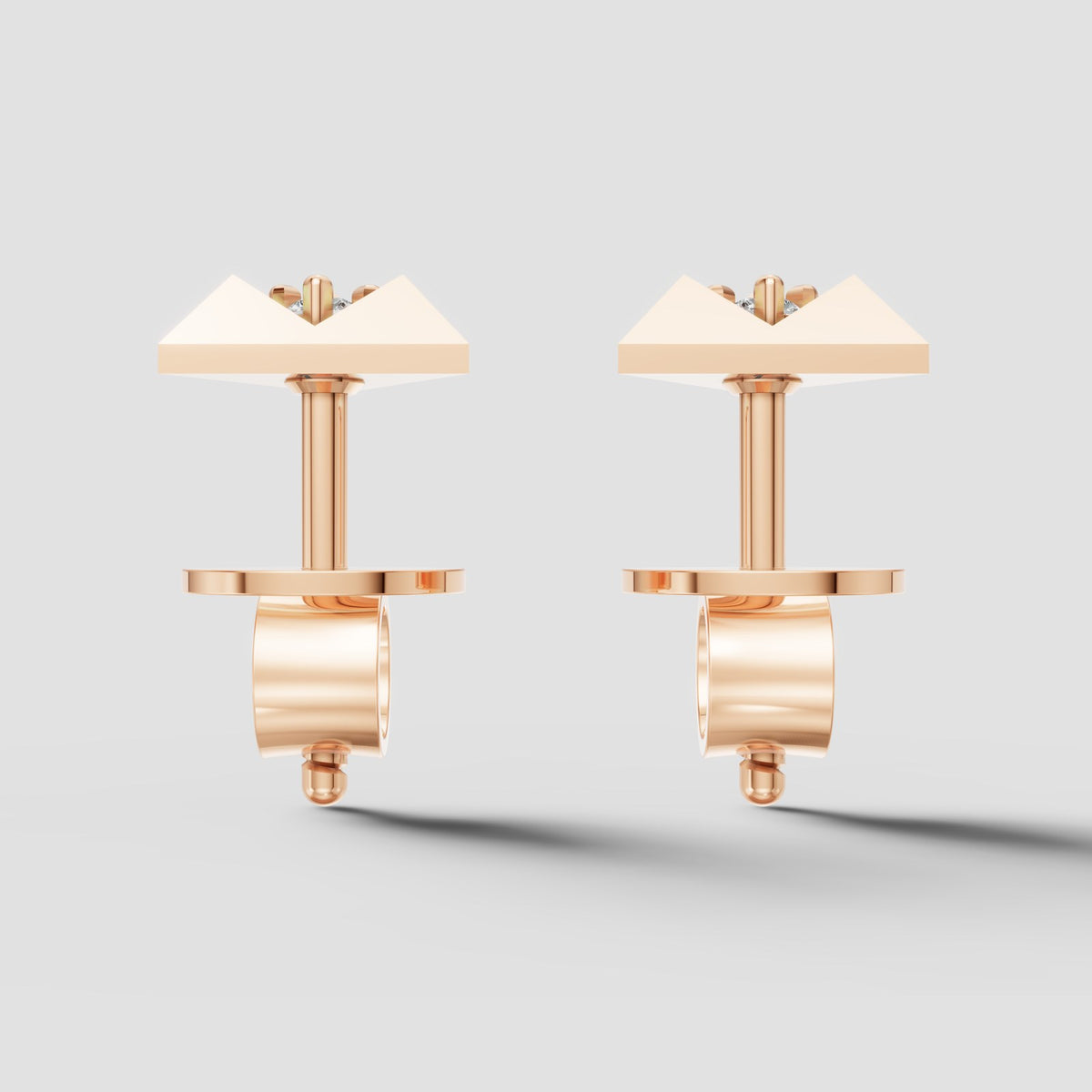 Trinity Triangle Studs in Rose Gold