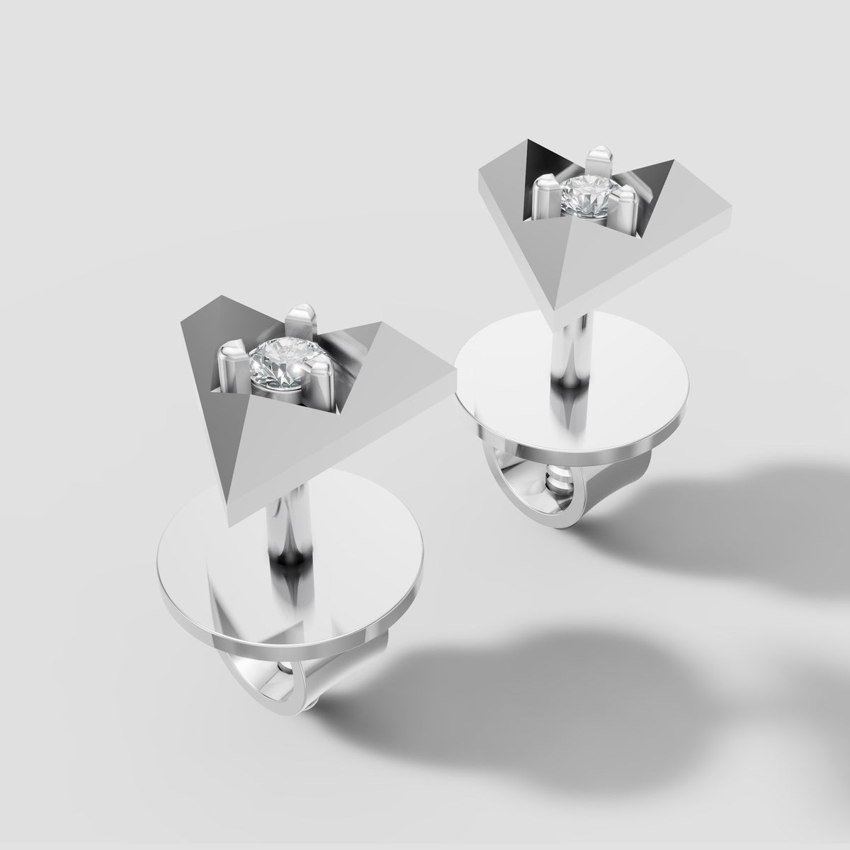 Trinity Triangle Studs in White Gold