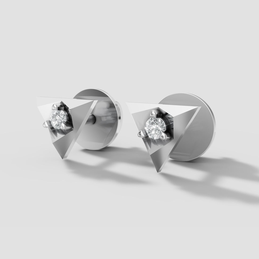 Trinity Triangle Studs in White Gold