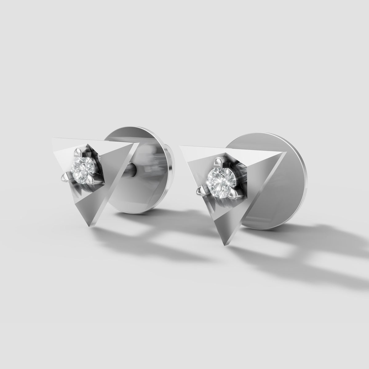 Trinity Triangle Studs in White Gold