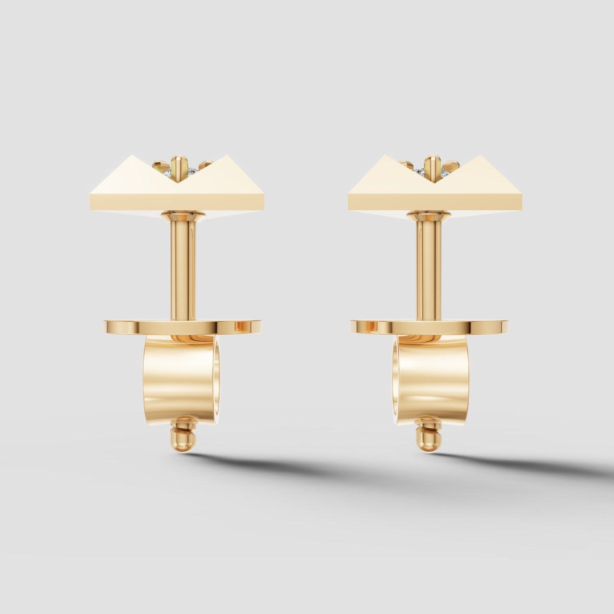 Trinity Triangle Studs in Yellow Gold
