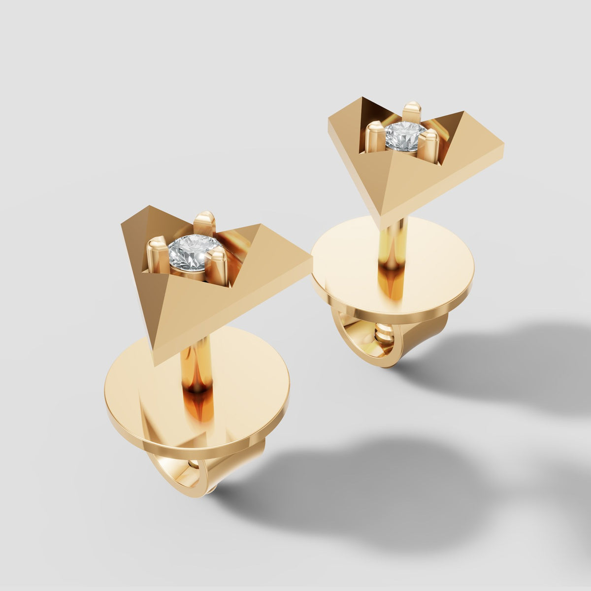 Trinity Triangle Studs in Yellow Gold