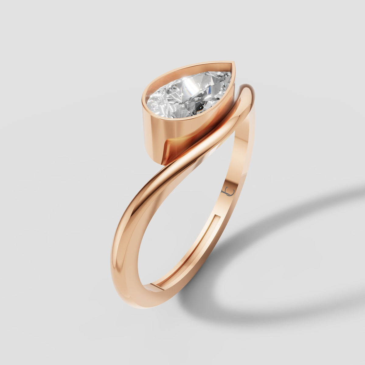 Wren Pear Bypass Ring in Rose Gold