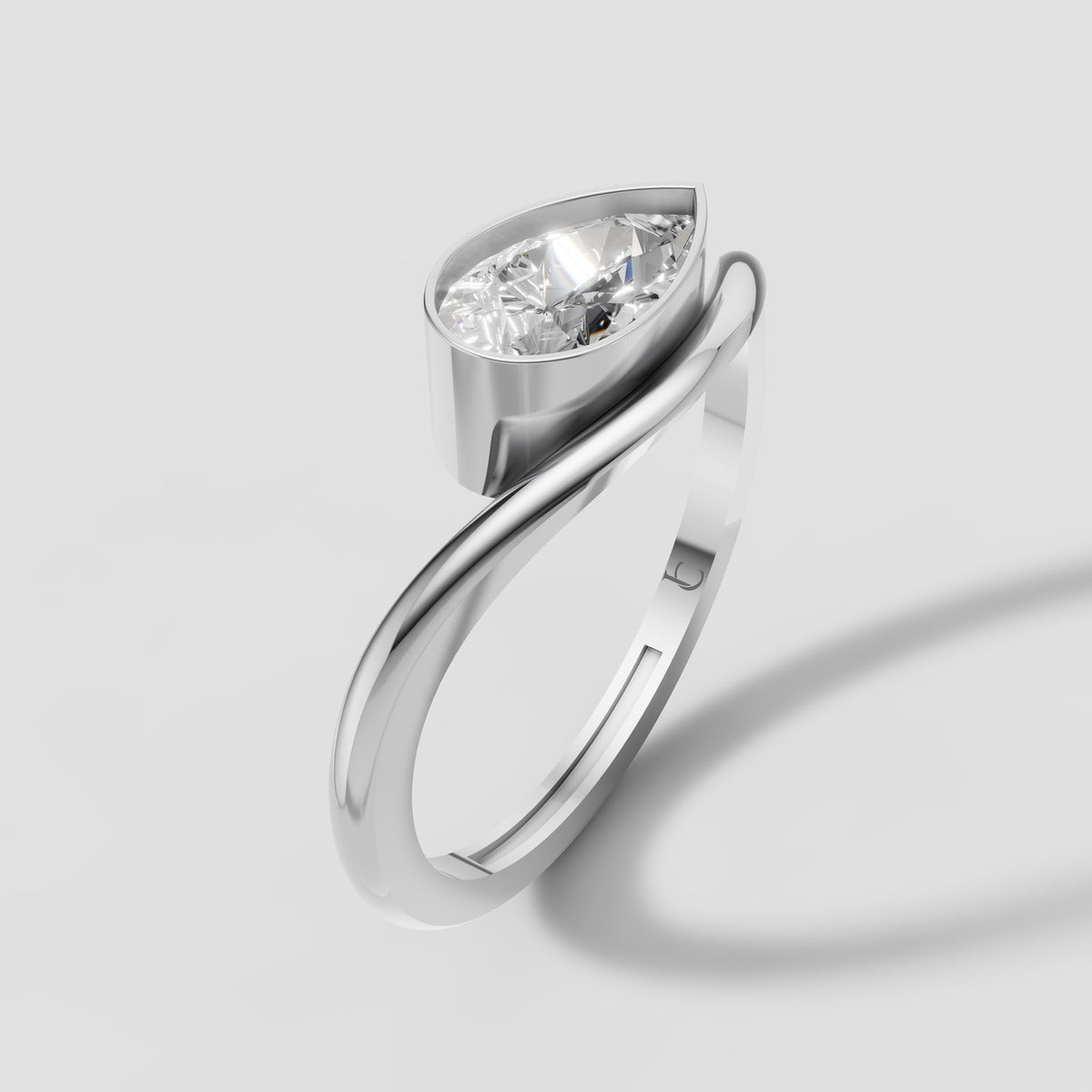 Wren Pear Bypass Ring in White Gold